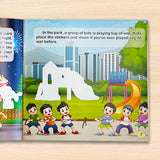 Printed preschool picture recognition book with creative sticker play