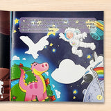 Printed preschool space vocabulary book with creative sticker play