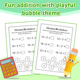 Children practicing division equations with bubbles