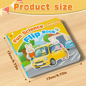 Children's flip book about cars, family travel, transportation, and everyday science