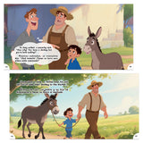 Printed Man Boy and Donkey story book for decision-making and vocabulary