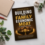 Desk flat-lay with Building Your Family Economic Moat paperback