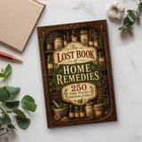 Desk flat-lay with The Lost Book of Home Remedies paperback
