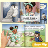 Printed nighttime picture book with cozy dream and postman illustrations