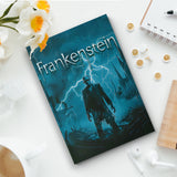 Printed gothic classic novel about creation, ethics, and character conflict