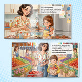 Printed read-aloud storybook with warm mom and child illustrations