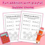 Printed times table worksheets with playful bubble theme