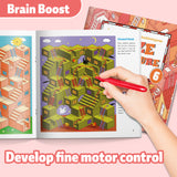 Printed spatial reasoning maze book with complex pathfinding practice