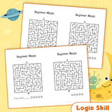 Printed beginner maze workbook with path finding practice