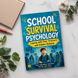 Desk flat-lay photo of School Survival Psychology Teen Guide