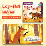Lay-flat pages from The Fox Borrows the Tiger's Might fable