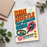 Desk flat-lay with Side Hustle Trap-Avoidance Guide paperback