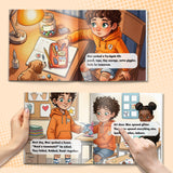 Printed social-emotional storybook with playful mistake and problem-solving illustrations
