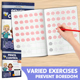Printed pre-writing workbook with beginner line and shape patterns