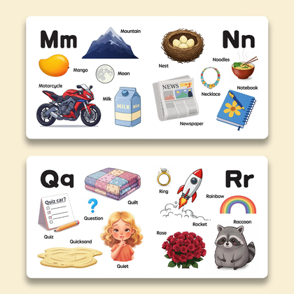 Children's durable alphabet board book with large letters and picture vocabulary