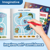 Printed Tiny Explorers workbook for visual logic and focus practice