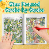 Printed puzzle activity book for finding matching items and spotting same pictures