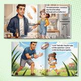 Printed read-aloud storybook with warm dad and child illustrations
