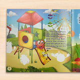 Printed preschool fruit vocabulary book with creative sticker play