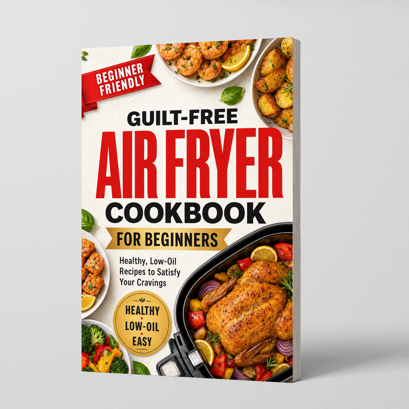 Guilt-Free Air Fryer Cookbook for Beginners: Healthy, Low-Oil Recipes to Satisfy Your Cravings physical printed book product image 1, ISBN 9798904668051