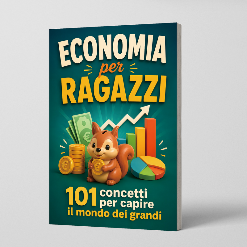 Economia per Ragazzi: 101 Idee per Capire il Mondo degli Adulti physical printed Italian book front cover, ISBN 9798904660338