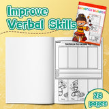 Screen-free literacy workbook for arranging words into sentences