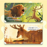 Stag and forest story scenes in bilingual picture book