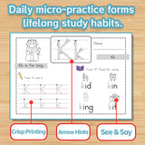 Children practicing phonics and picture vocabulary
