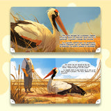 Crane and farmer field scenes in bilingual picture book
