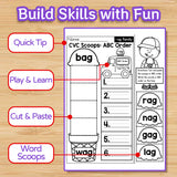 CVC Scoops ABC Order Workbook for Kids, Early Phonics Activity Book with Word Family Practice, Alphabetical Order Skills, Cut and Paste Learning, and Fun Literacy Development