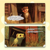Interior animal scenes from The Mouse and the Weasel storybook