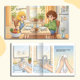 Printed picture book with eating safety scenes and healthy habit guidance