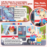 Screen-free ambulance storybook for parent-child discovery and early science