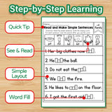 Children's sentence building worksheets with tracing and coloring