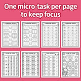 Printed early reading workbook with sentence scramble tasks