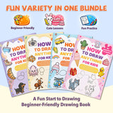 How to Draw Anything for Kids 4-Book Set, Easy Step by Step Drawing Activity Books for Children, Cute Doodle and Sketch Practice Collection
