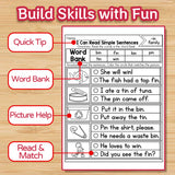 I Can Read Simple Sentences Workbook for Kids, Early Phonics Practice Book with Word Family Reading, Picture Choice Activities, Sentence Comprehension, and Fun Literacy Learning