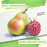 Printed sensory learning book with colorful fruit illustrations for toddlers