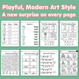 Printed early reading workbook with trace and write pages