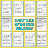 Printed kindergarten literacy workbook with read choose write activities