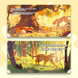 Fox and tiger forest scenes in English-Spanish bilingual storybook