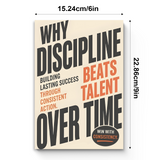 Desk reading setup with Why Discipline Beats Talent Over Time