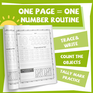 Number tracing pages with counting and formation practice