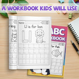 Alphabet tracing pages with beginning sounds and word association