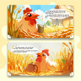 Little Red Hen farm story scenes in bilingual picture book
