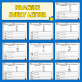 Printed alphabet worksheets for trace read and copy activities