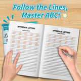 Kids practicing uppercase letter formation on lined paper