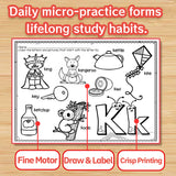 Children coloring and learning alphabet letters