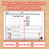 Children practicing handwriting and picture vocabulary