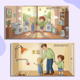 Printed picture book with everyday home safety scenes for kids
